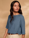 Linen Blend Half Sleeve Swing Top