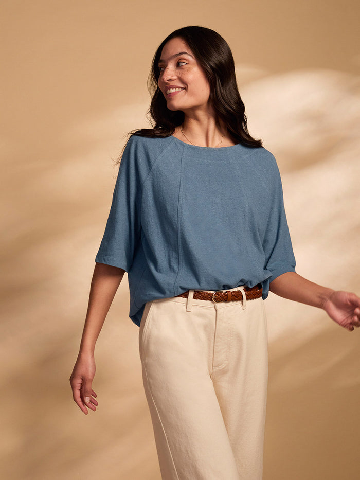 Linen Blend Half Sleeve Swing Top