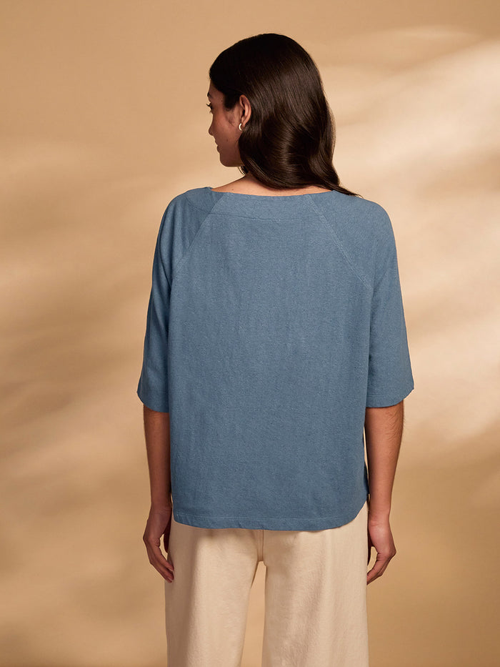 Linen Blend Half Sleeve Swing Top