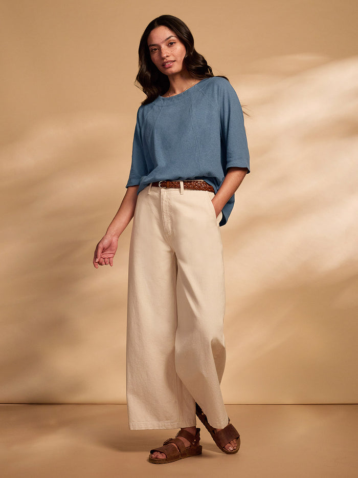 Linen Blend Half Sleeve Swing Top