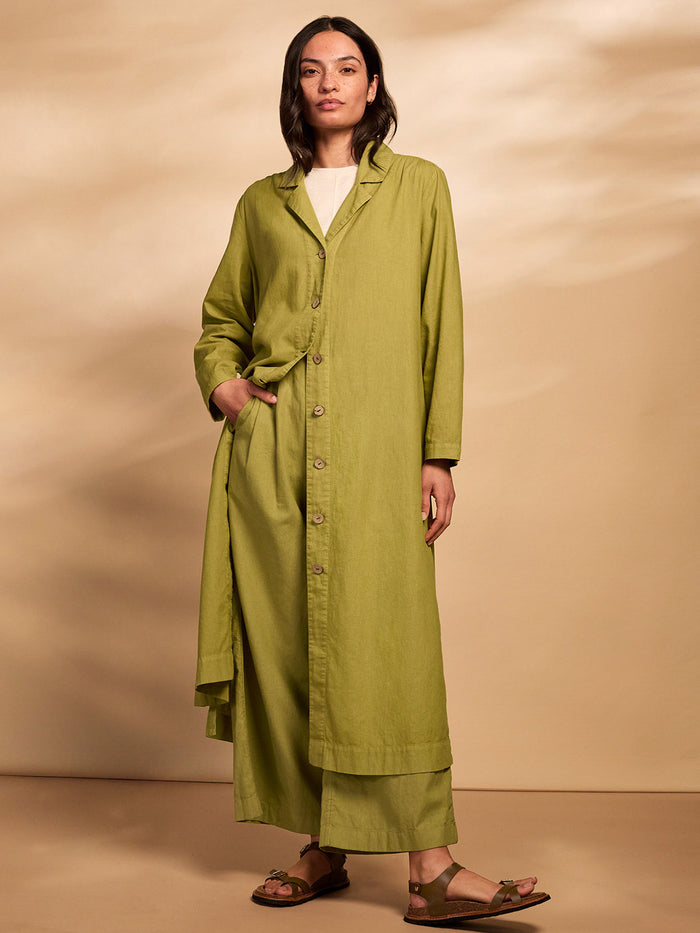 Linen Blend Longline Overshirt Dress
