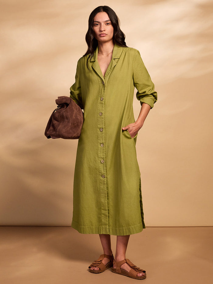 Linen Blend Longline Overshirt Dress