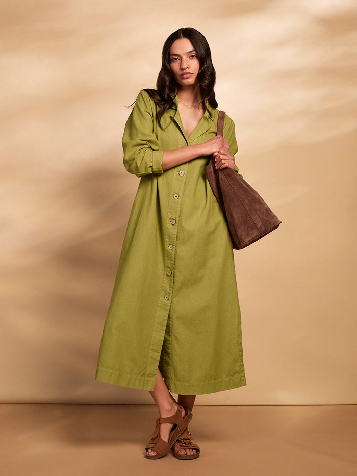 Linen Blend Longline Overshirt Dress