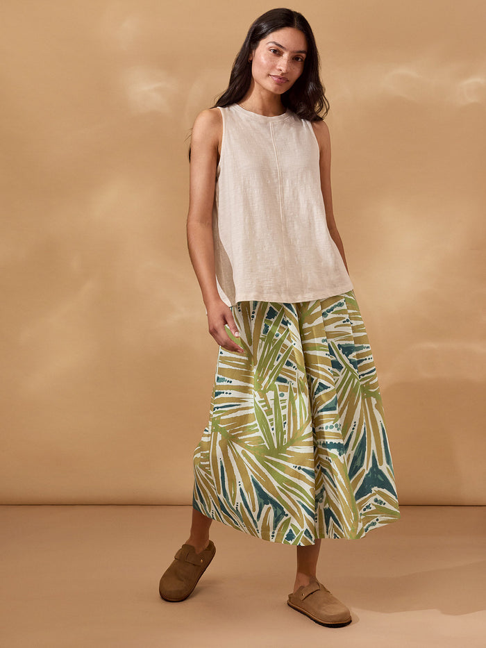 Linen Blend Palm Print Culottes