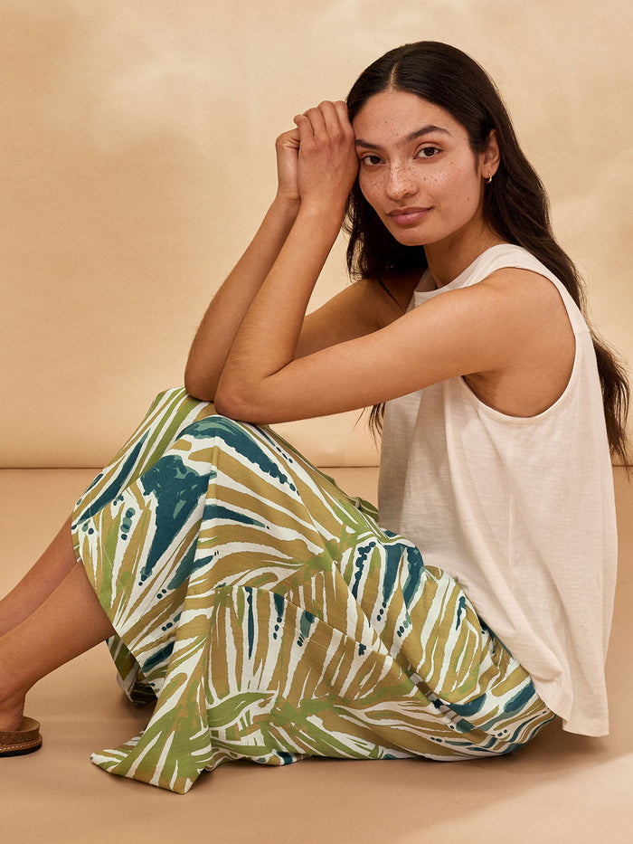 Linen Blend Palm Print Culottes