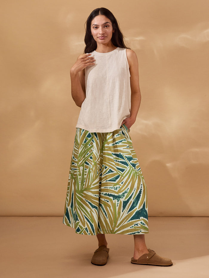 Linen Blend Palm Print Culottes