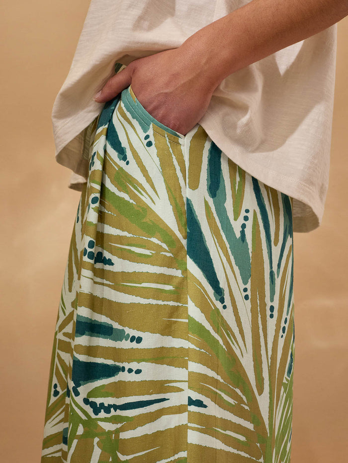 Linen Blend Palm Print Culottes