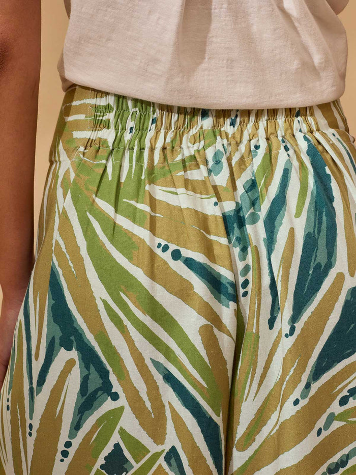 Linen Blend Palm Print Culottes