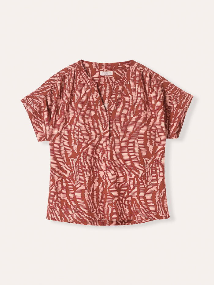 Linen Blend Printed Drop Shoulder Top