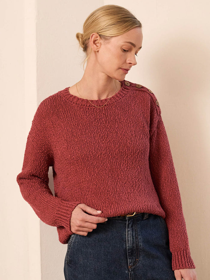 Linen Blend Slub Knit Button Detail Jumper