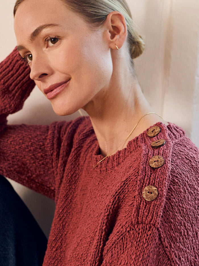 Linen Blend Slub Knit Button Detail Jumper