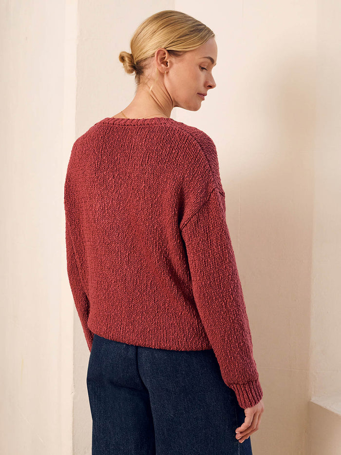 Linen Blend Slub Knit Button Detail Jumper