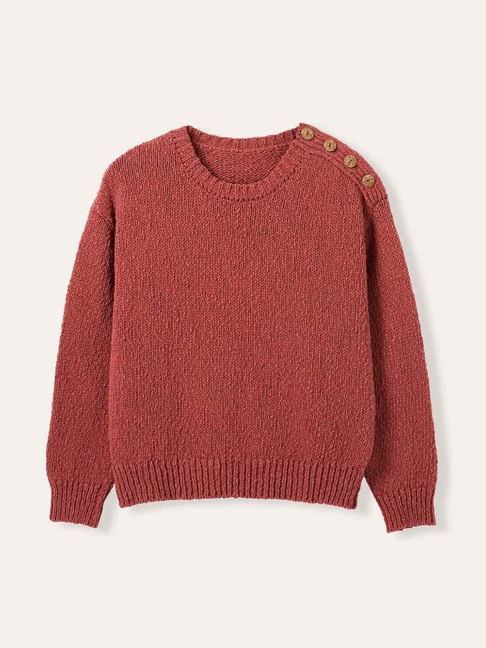 Linen Blend Slub Knit Button Detail Jumper