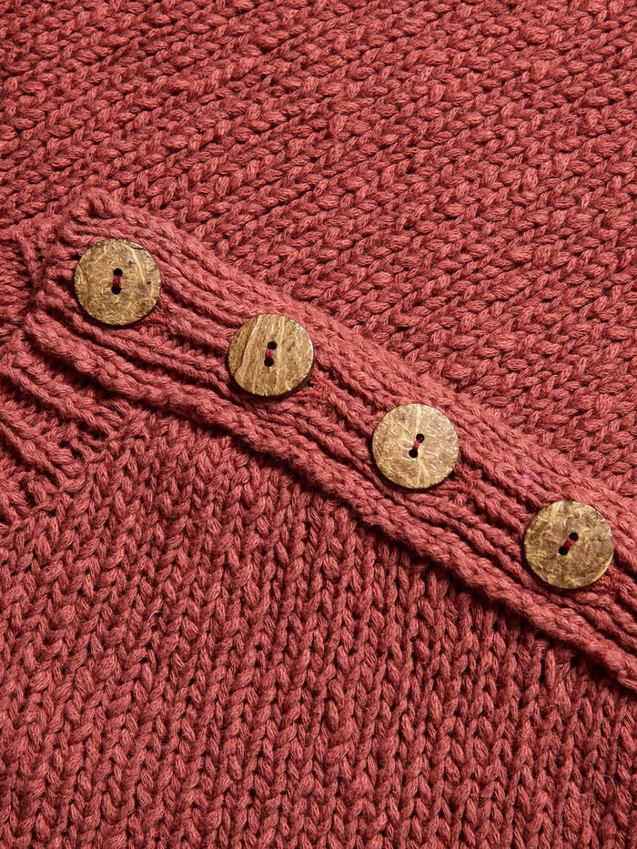 Linen Blend Slub Knit Button Detail Jumper