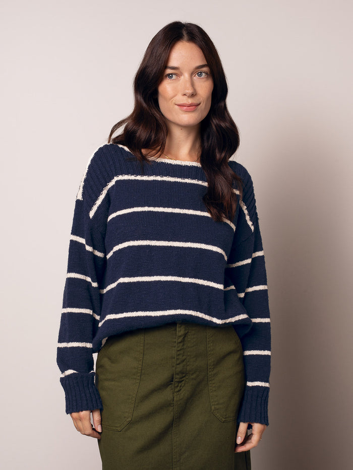 Linen Blend Stripe Boat Neck Jumper