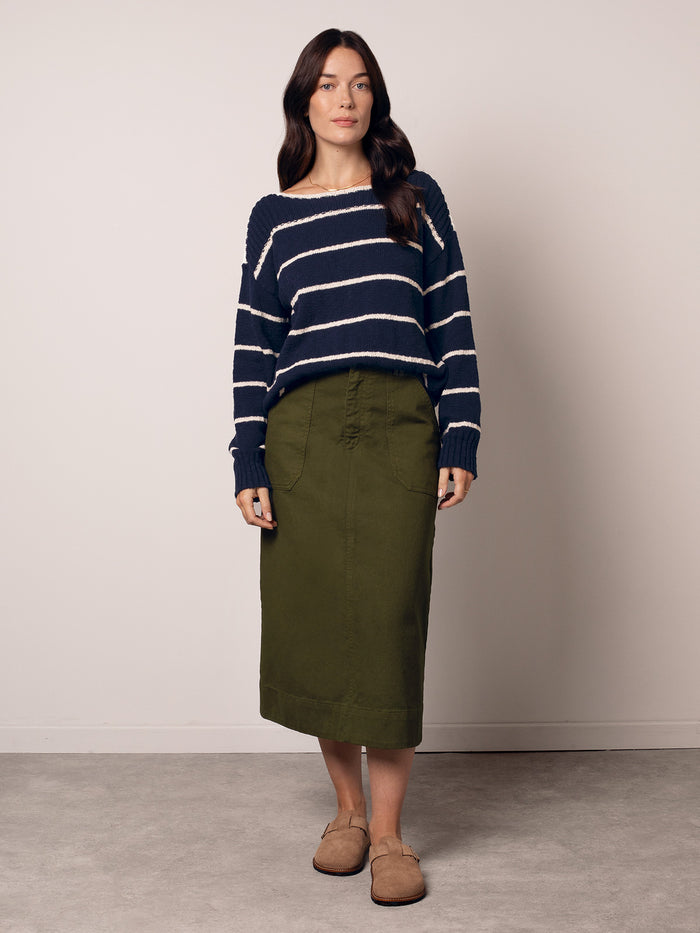 Linen Blend Stripe Boat Neck Jumper