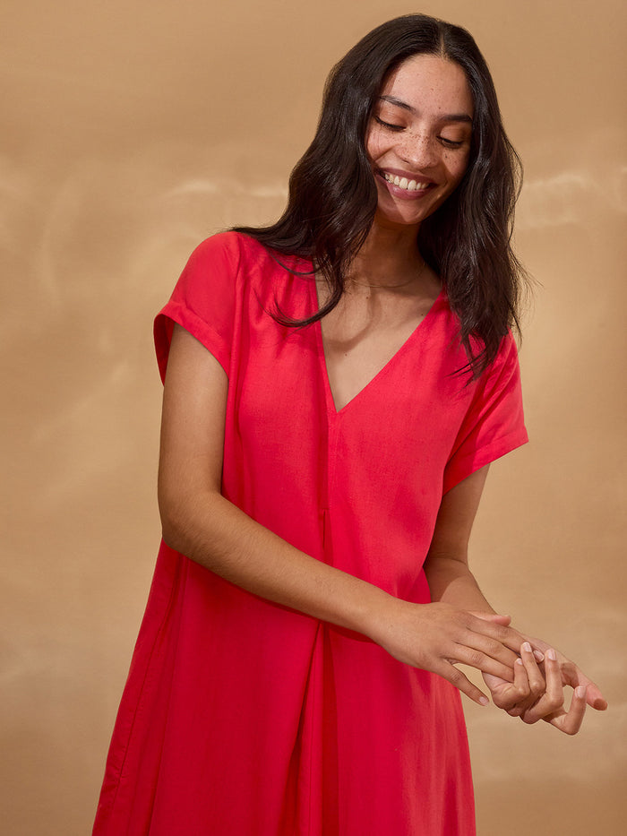 Linen Blend V Neck Maxi Swing Dress