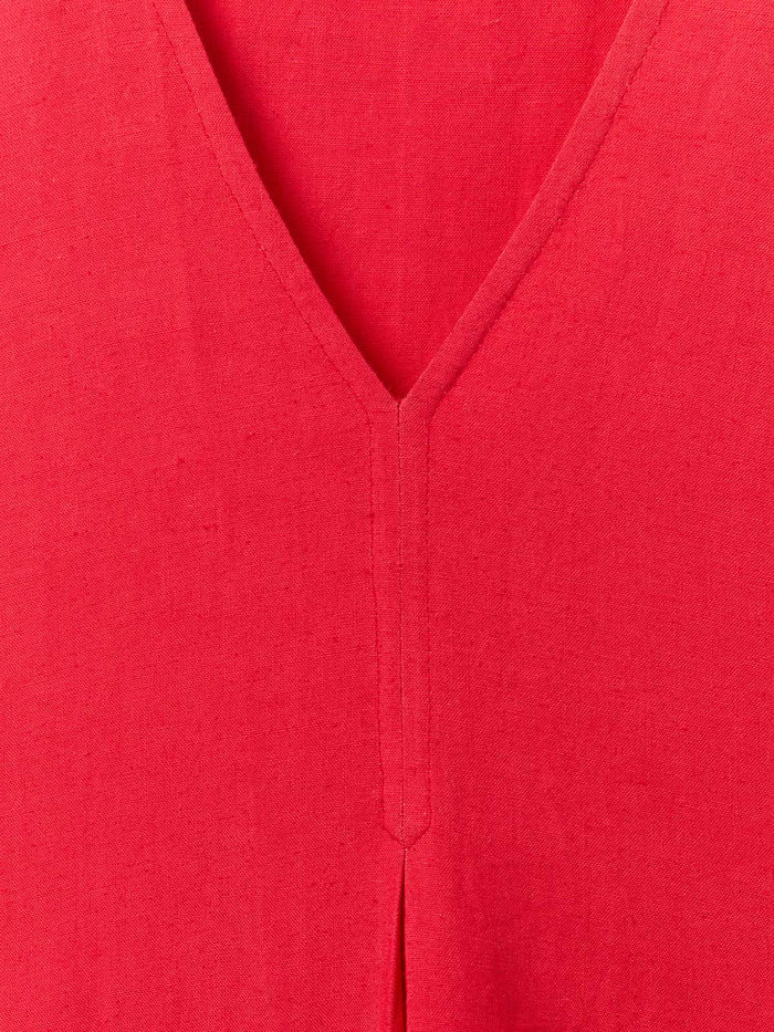 Linen Blend V Neck Maxi Swing Dress