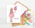 Little Girl Birthday Card, ANY Age Foil Number Balloons, Custom Girl Birthday Portrait Card