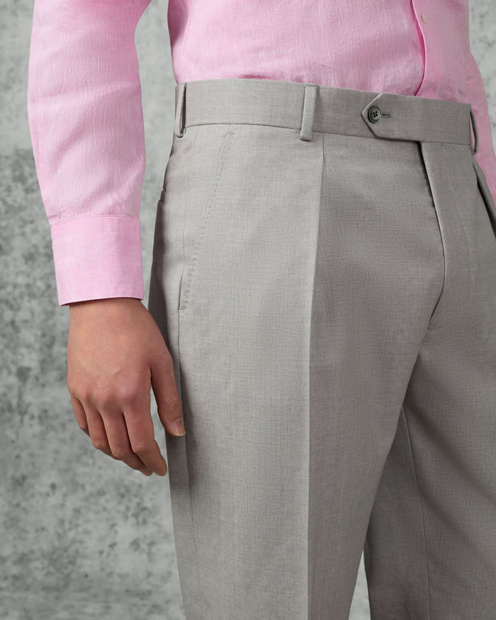Livingstone Virgin Wool Pleat Trouser Light Grey