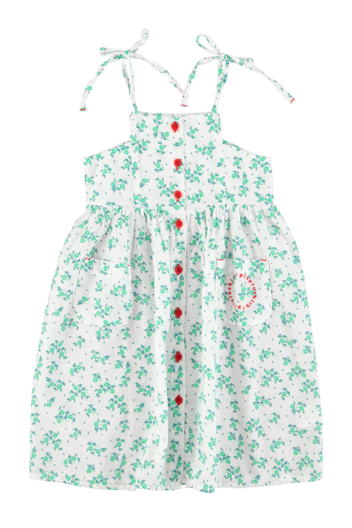 long dress | ecru w/ green flowers allover