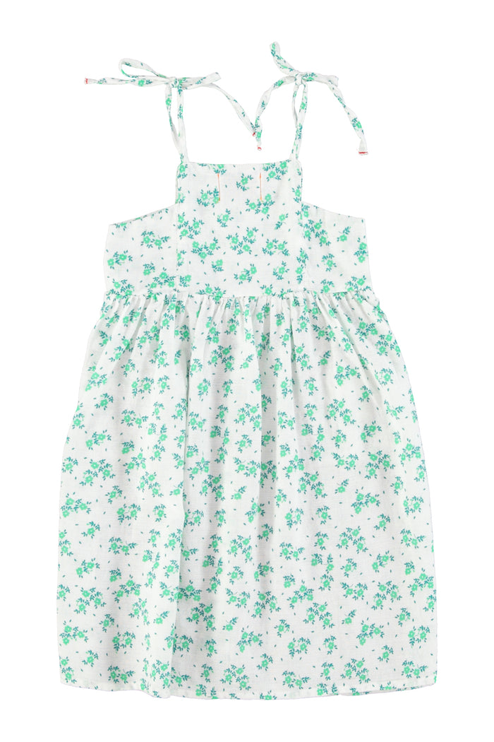 long dress | ecru w/ green flowers allover
