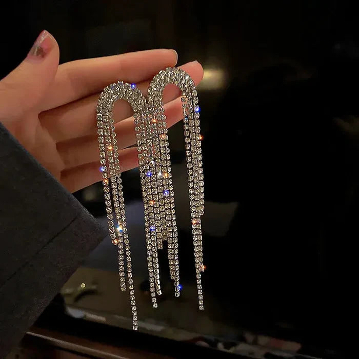 Long Full Rhinestone Statement Earrings fashionnsio