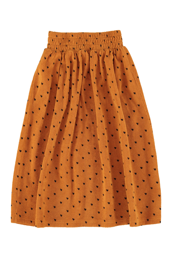 long skirt | camel w/ black hearts allover