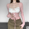 Long Sleeve Patchwork Y2k Top - Fashionnsio