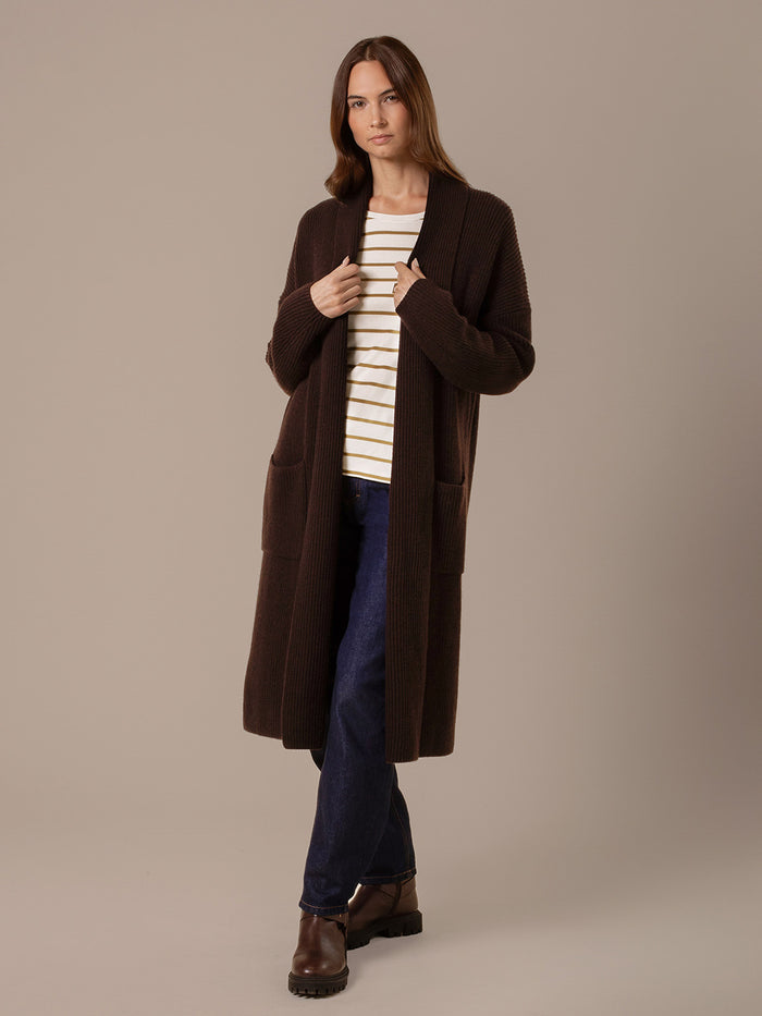 Longline Lambswool Rib Shawl Cardigan
