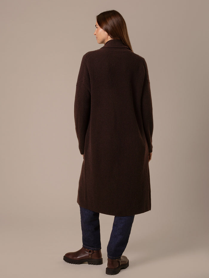Longline Lambswool Rib Shawl Cardigan