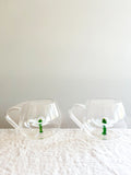 clear hand blown glass tea cup with white glass lotus flower in bottom