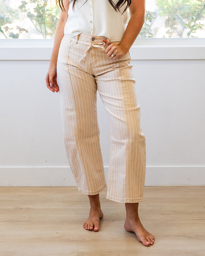 Lovervet Della Striped Barrel Jeans - Sand Lovervet