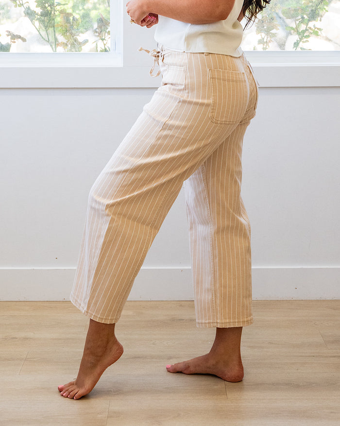 Lovervet Della Striped Barrel Jeans - Sand Lovervet