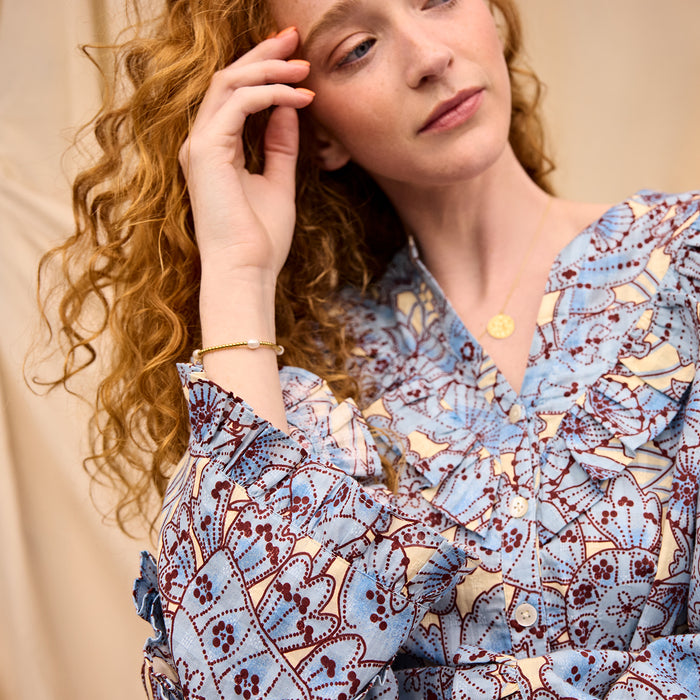 Lucia Frill Blouse - Cerulean