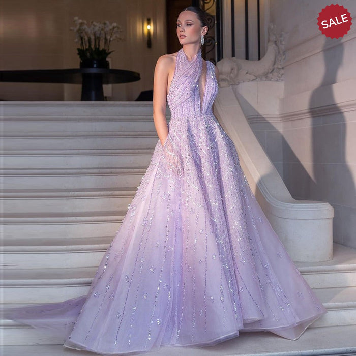 Luxury Beaded Lilac Evening Dresses for Women Wedding Party SS329