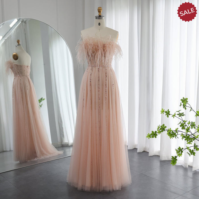 Dreamy Vow Luxury Dubai Black Feathers Evening Dresses for Women Wedding Party Elegant Long Pink Arabic Formal Prom Dress SS401-DreamyVow