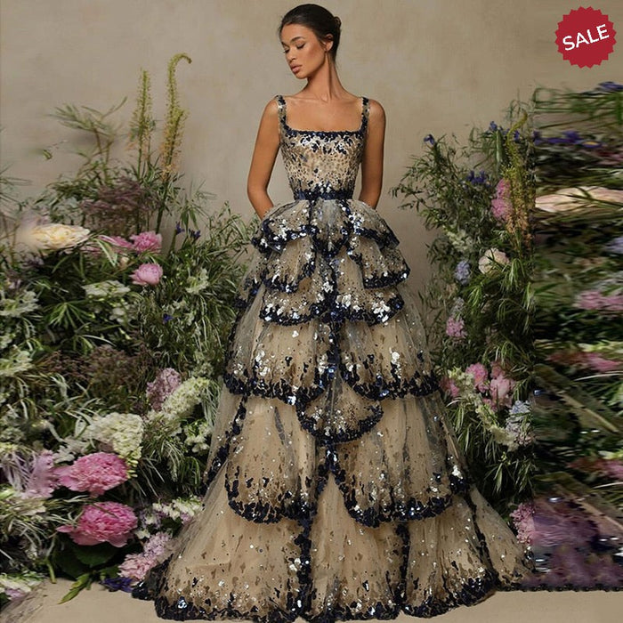 Dreamy Vow Luxury Dubai Evening Dresses 2023 Sparkly Sequin Tiered Ruffles Elegant Women Wedding Party Formal Gowns SS243-DreamyVow