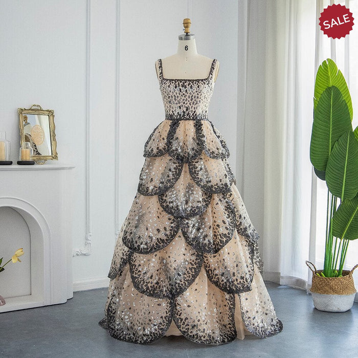 Dreamy Vow Luxury Dubai Evening Dresses 2023 Sparkly Sequin Tiered Ruffles Elegant Women Wedding Party Formal Gowns SS243-DreamyVow