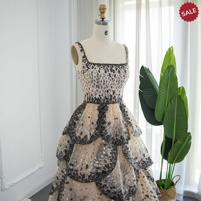 Dreamy Vow Luxury Dubai Evening Dresses 2023 Sparkly Sequin Tiered Ruffles Elegant Women Wedding Party Formal Gowns SS243-DreamyVow