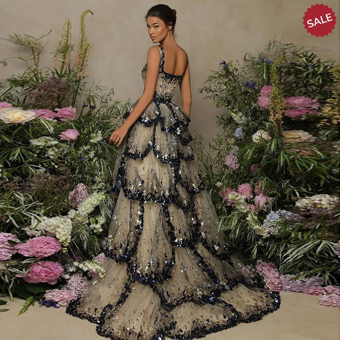 Dreamy Vow Luxury Dubai Evening Dresses 2023 Sparkly Sequin Tiered Ruffles Elegant Women Wedding Party Formal Gowns SS243-DreamyVow