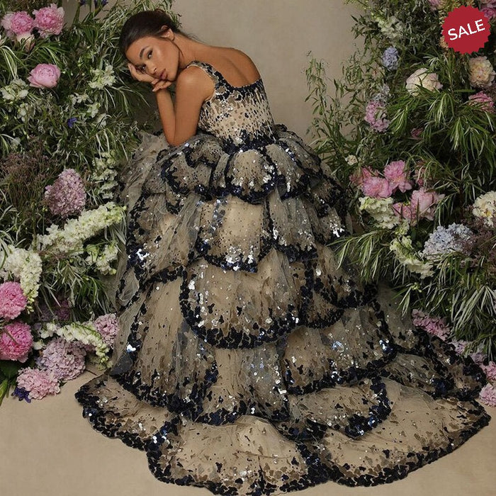 Dreamy Vow Luxury Dubai Evening Dresses 2023 Sparkly Sequin Tiered Ruffles Elegant Women Wedding Party Formal Gowns SS243-DreamyVow