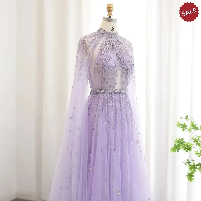 Dreamy Vow Luxury Dubai Evening Dress with Cape Sleeve 2023 Elegant Long Arabic Formal Dresses for Women Wedding Party SS495-DreamyVow