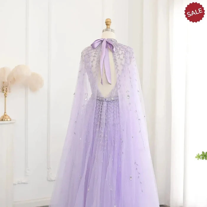 Dreamy Vow Luxury Dubai Evening Dress with Cape Sleeve 2023 Elegant Long Arabic Formal Dresses for Women Wedding Party SS495-DreamyVow