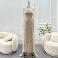 Luxury Pearls Champagne Evening Dresses with Cape SS369
