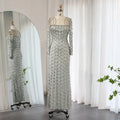Luxury Sage Green Dubai Evening Dresses Mermaid Muslim Long Sleeves SS398