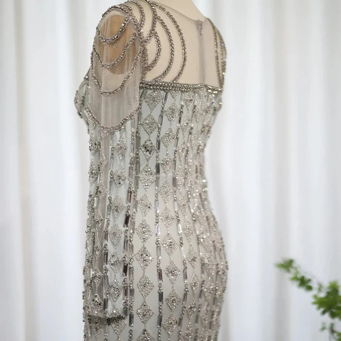 Luxury Sage Green Dubai Evening Dresses Mermaid Muslim Long Sleeves SS398