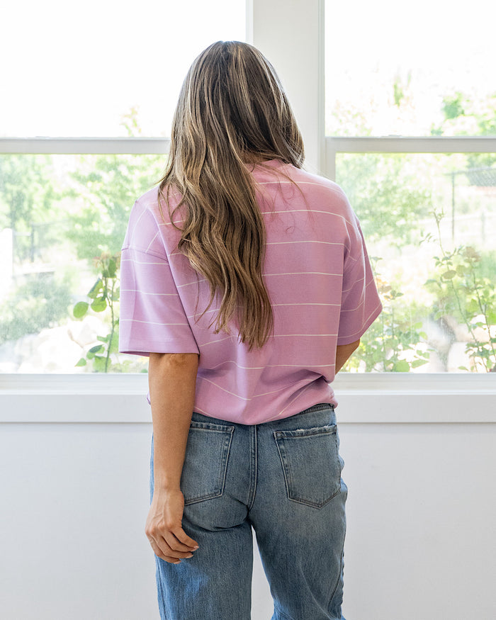 Macey Scuba Fabric Striped Top - Blossom & Cream Rae Mode