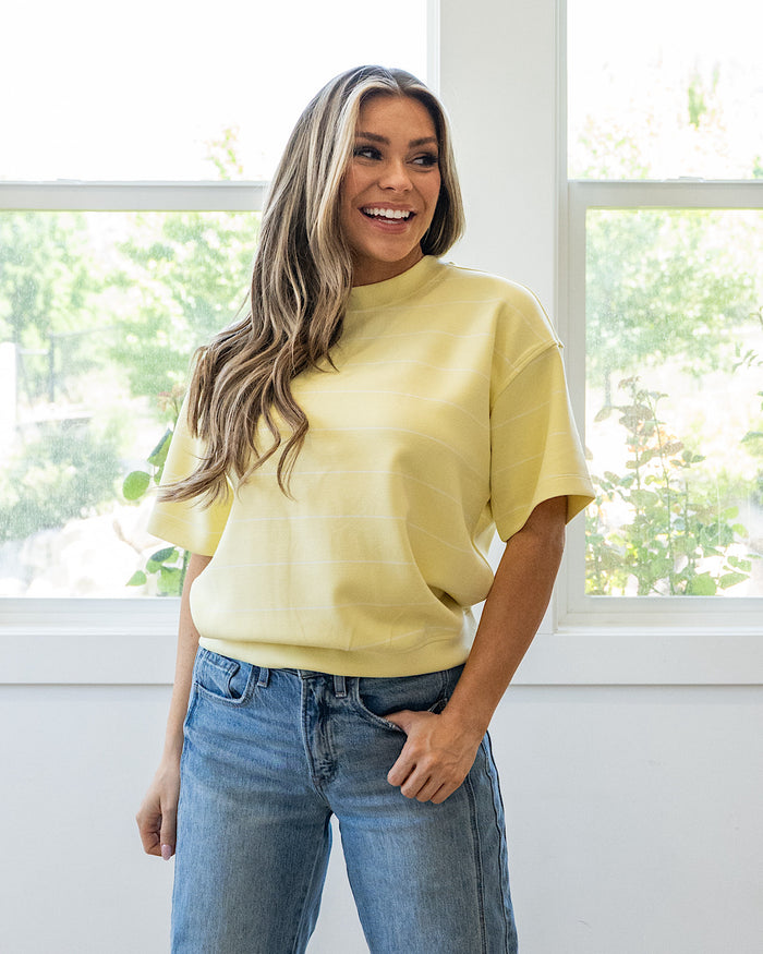 Macey Scuba Fabric Striped Top - Lemon & Cream Rae Mode