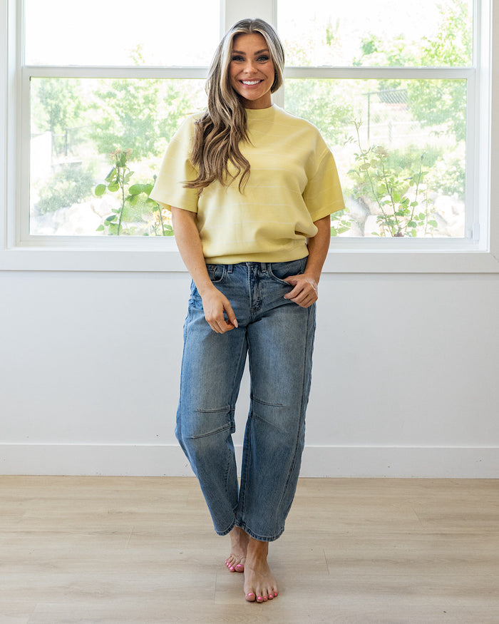Macey Scuba Fabric Striped Top - Lemon & Cream Rae Mode